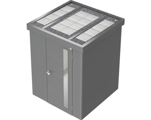 Armoire de jardin avec toit plat, végétation de toit et porte