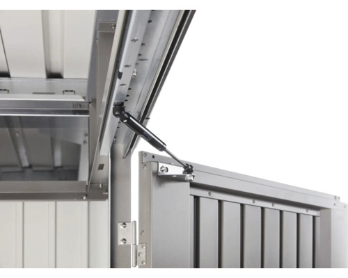 Detailansicht des Hebemechanismus einer Gartenbox