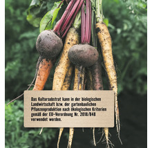 Bündel Karotten und rote Bete mit Hinweistext zur Verwendung in der biologischen Landwirtschaft