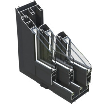 Coupe transversale d''une fenêtre à triple vitrage et cadre en aluminium