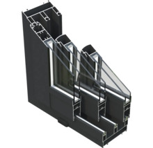 Schnittansicht eines Fensters mit Dreifachverglasung und Aluminiumrahmen