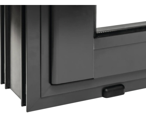 Detailansicht eines grauen Kunststofffensters.