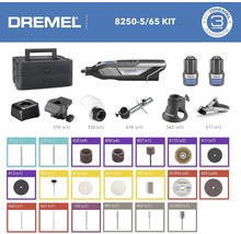Dremel 8250-5/65 Kit mit Werkzeugkoffer, Multifunktionswerkzeug, Akkus und Zubehör