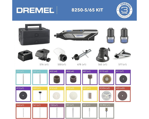 Dremel 8250-5/65 Kit mit Werkzeugkoffer, Multifunktionswerkzeug, Akkus und Zubehör