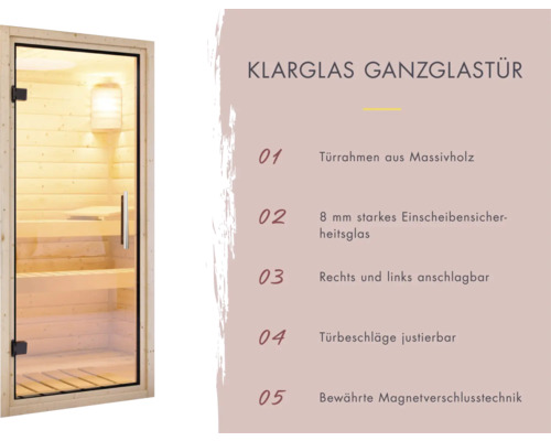 Glastür für Sauna mit Rahmen aus Massivholz und Sicherheitsglas