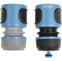 Deux raccords de tuyau d''arrosage, dont un avec fonction d''arrêt