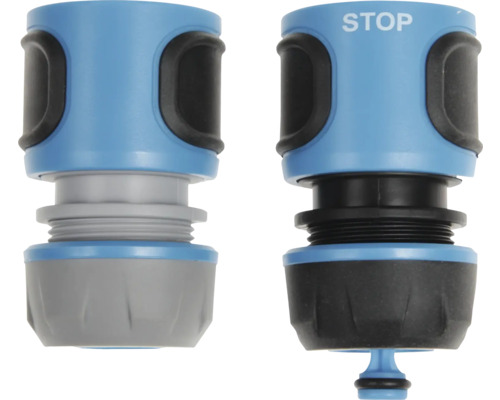 Deux raccords de tuyau d''arrosage, dont un avec fonction d''arrêt