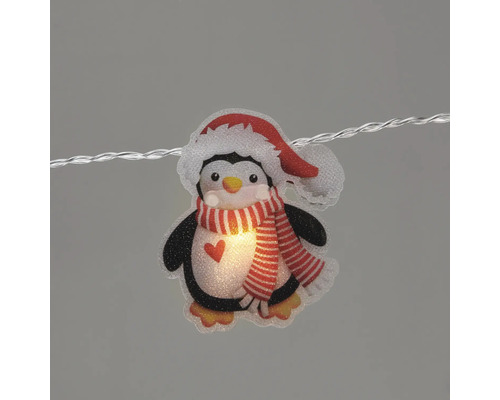 Guirlande lumineuse avec pingouin portant un bonnet de Noël et une écharpe