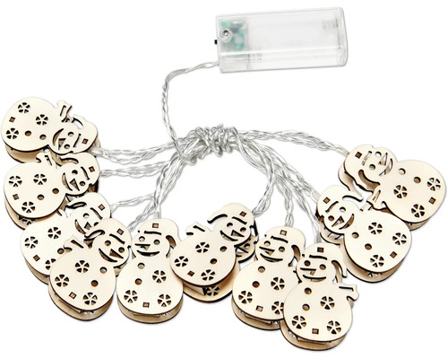 Lichterkette mit Schneemann Motiven aus Holz