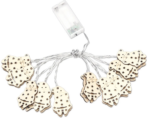 Lichterkette mit Weihnachtsmannfiguren aus Holz