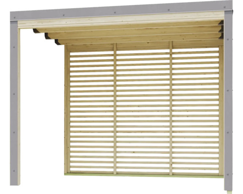 Abri couvert Karibu Sares 2690x2760x2320 mm cadre métallique gris poussière Carport en bois avec paroi à lamelles pour le jardin