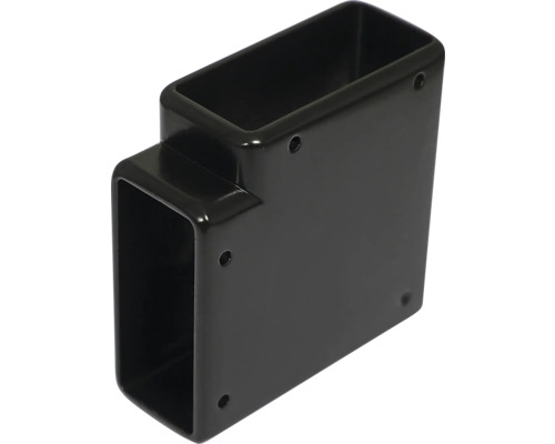 Schwarzer Eckverbinder aus Metall mit Schraubenlöchern