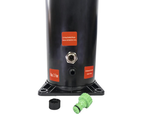 Réservoir sous pression avec raccord de tuyau, bouchon de vidange et pression maximale de 3,5 bars