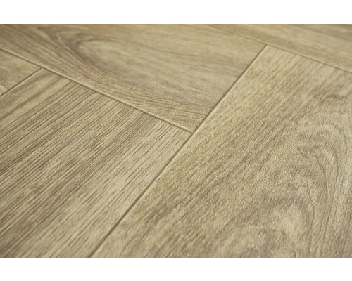 Nahaufnahme von hellen Laminatbodenplatten mit Holzstruktur.