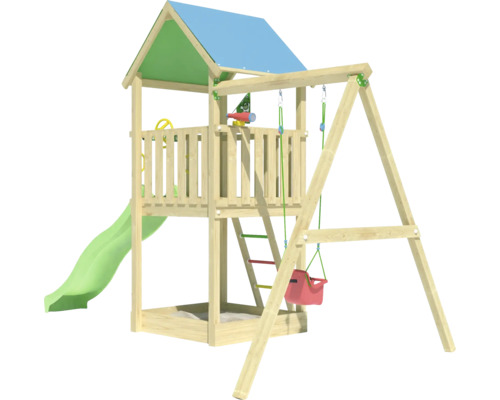 Tour de jeux en bois avec toboggan, balançoire et échelle d''escalade pour l''extérieur