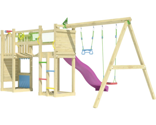 Tour de jeux en bois avec toboggan et balançoire pour le jardin