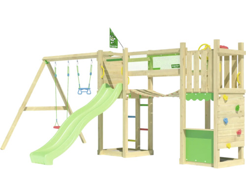 Tour de jeux avec toboggan, balançoire et mur d''escalade