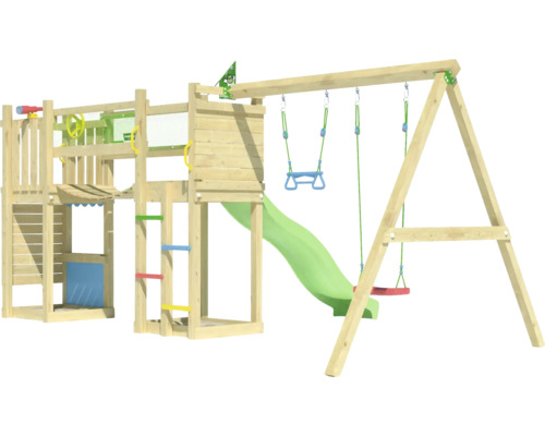 Tour de jeux en bois avec balançoire et toboggan