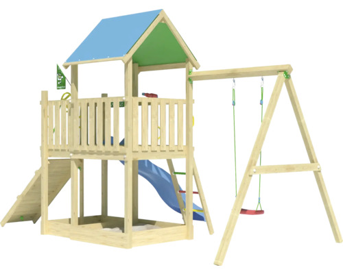 Aire de jeux avec toboggan, balançoire et bac à sable pour le jardin