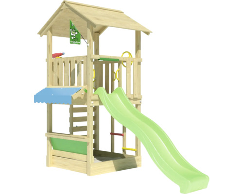 Tour de jeu en bois avec toboggan et échelle