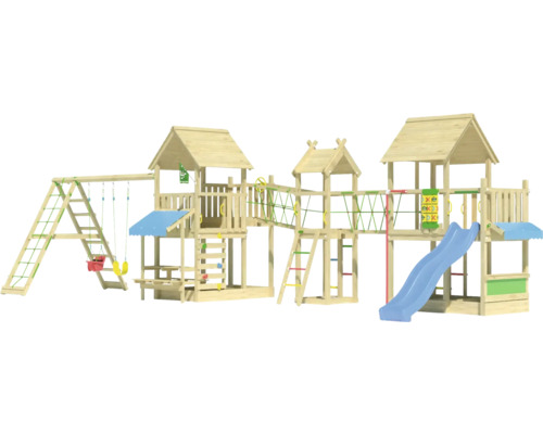 Aire de jeux en bois avec balançoire, toboggan et structure d''escalade pour le jardin