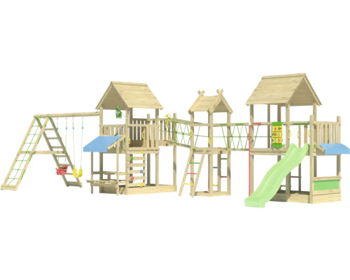 Grande aire de jeux en bois avec balançoire, toboggan et tour d''escalade pour l''extérieur