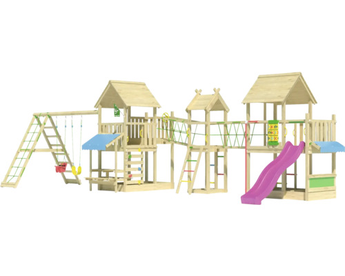 Grande tour de jeu en bois avec balançoire, toboggan et mur d''escalade pour le jardin
