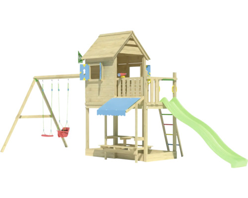 Spielturm aus Holz mit Schaukel, Rutsche und Spielhaus für den Garten