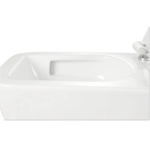 Vue détaillée de toilettes suspendues blanches avec couvercle de toilette