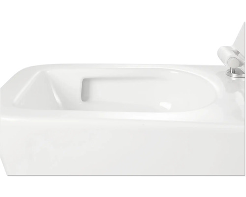 Vue détaillée de toilettes suspendues blanches avec couvercle de toilette