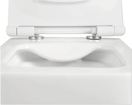 Nahaufnahme eines weißen Toilettensitzes mit Deckel