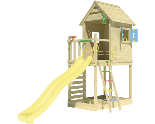 Tour de jeu en bois avec toboggan et échelle