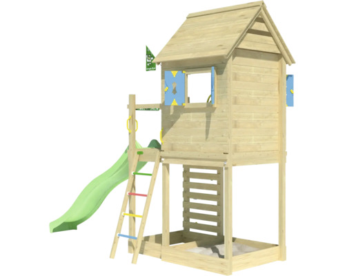 Spielturm mit Rutsche, Leiter und Sandkasten