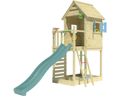 Tour de jeu en bois avec toboggan et échelle pour le jardin