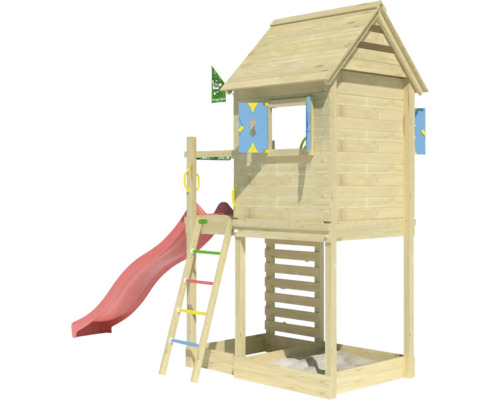 Cabane de jeux en bois avec toboggan et échelle pour le jardin