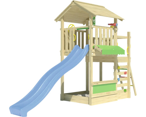 Tour de jeu en bois avec toboggan et mur d''escalade pour l''extérieur