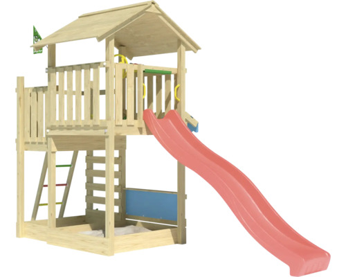 Tour de jeux en bois avec toboggan pour le jardin