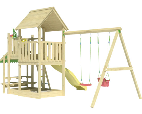 Tour de jeux en bois avec toboggan et balançoire pour le jardin