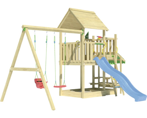 Aire de jeux en bois avec toboggan et balançoire pour le jardin