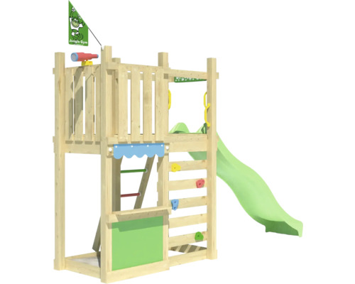 Tour de jeu en bois avec toboggan, mur d''escalade et échelle pour le jardin