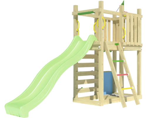 Tour de jeux avec toboggan, échelle d''escalade et balançoire