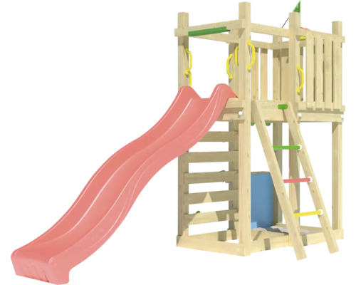 Tour de jeux en bois avec toboggan, échelle et barreaux d''escalade pour le jardin