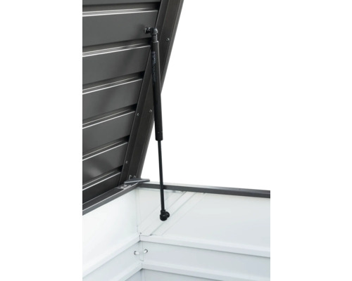 Coffre de jardin ouvert avec ressort à gaz pour le support du couvercle