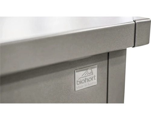 Logo Biohort sur un produit de jardinage, fabriqué en Autriche