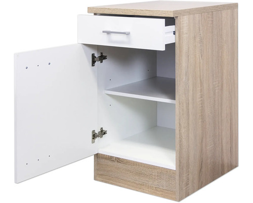 Meuble bas ouvert avec tiroir et étagères
