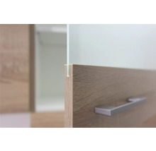 Detailansicht eines Möbelschranks mit Holzmuster und einem Griff