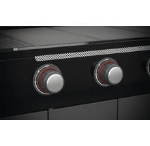 Gros plan d''un barbecue à gaz noir avec des boutons rotatifs pour le réglage de la température