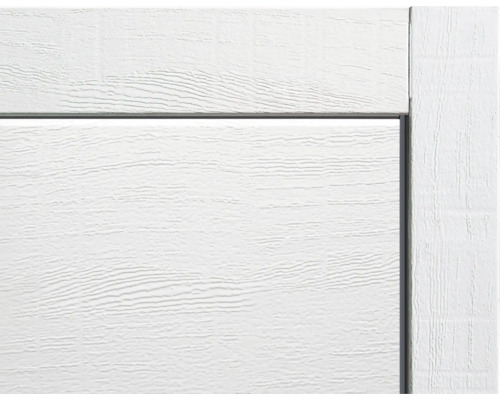 Detailansicht einer weissen Garagentoroberfläche mit Holzmaserung
