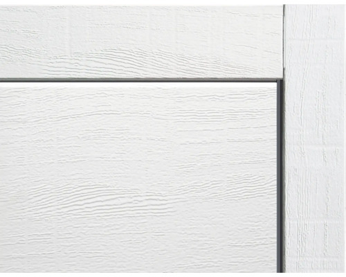 Vue détaillée d'une surface de porte de garage blanche avec une structure en bois