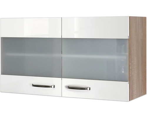 Hängeschrank mit vier Türen, Schubladen und Holzrahmen